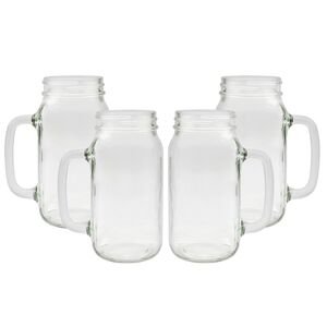 NIB Set of 4 Mason Jar Mugs / Cups with Handles - 16 oz. - Clear